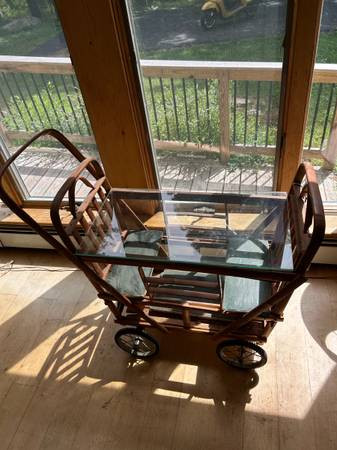 Antique Chinese Baby Carriage Glass Top Table - $200 (Woodstock)-image